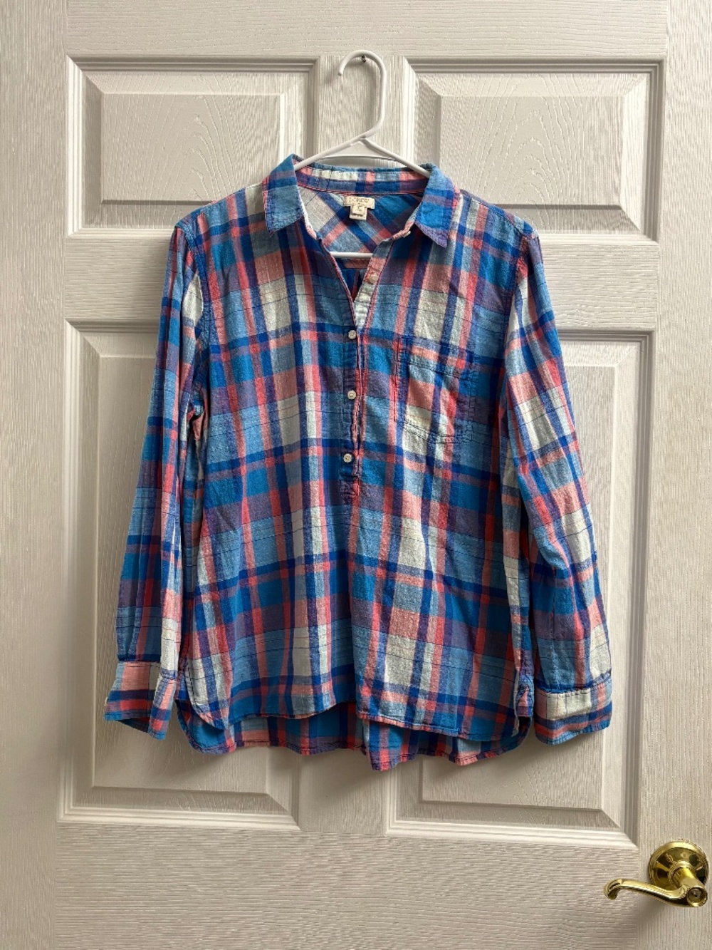 Women's J. Crew Petite Plaid Button Front Long Sleeve Top